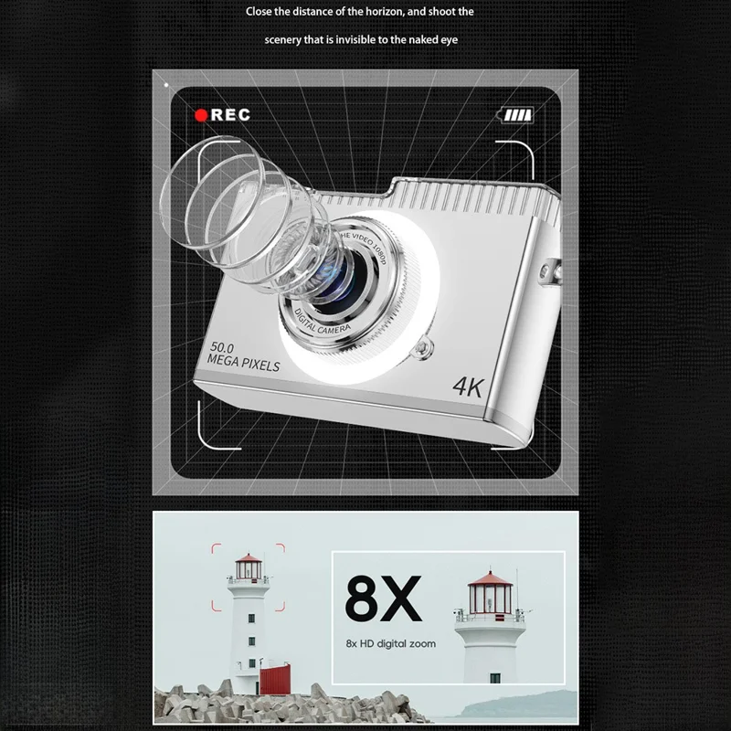 Y5 2.4 Inch HD Dual Lens Retro Digital CCD Camera Video Recording 8X Zoom Camera - Silver