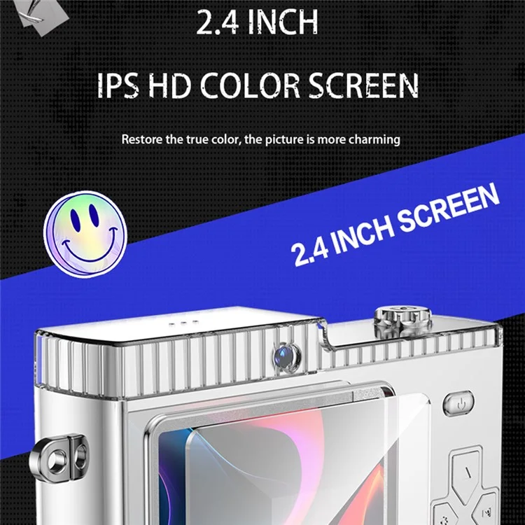 Cámara digital CCD retro Y5 de doble lente HD de 2,4 pulgadas con grabación de vídeo y zoom 8X, con tarjeta TF de 32G - Blanco