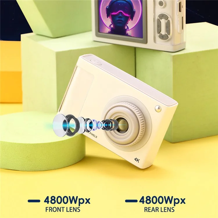 Y2 2.4 Inch HD Dual Lens Digital Camera Video Recording 4X Zoom Retro CCD Camera - White