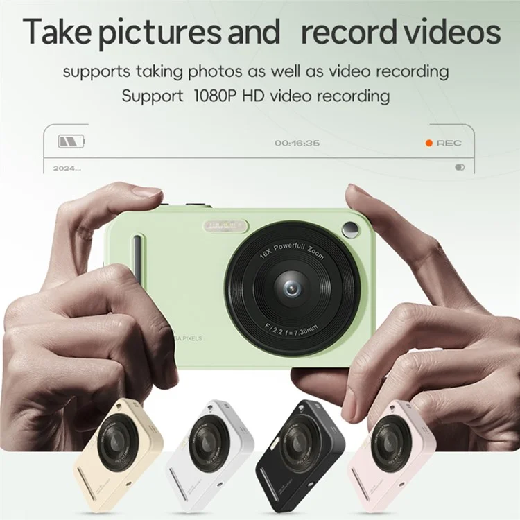 X5 2.4 Inch HD Digital Camera 16X Zoom Retro CCD Video Recorder with 32G TF Card + Card Reader - Green