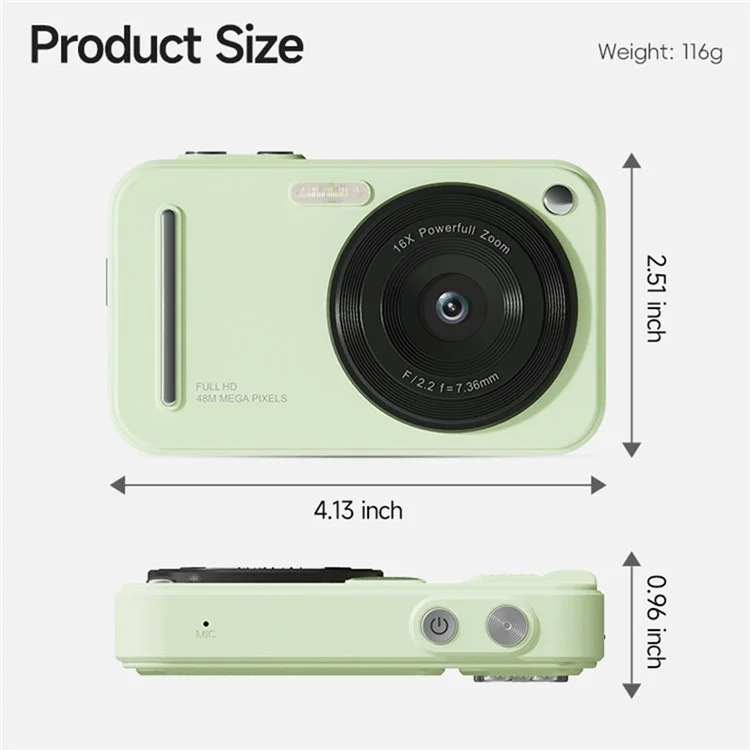 X5 2.4 Inch HD Digital Camera 16X Zoom Retro CCD Video Recorder with 32G TF Card + Card Reader - Green