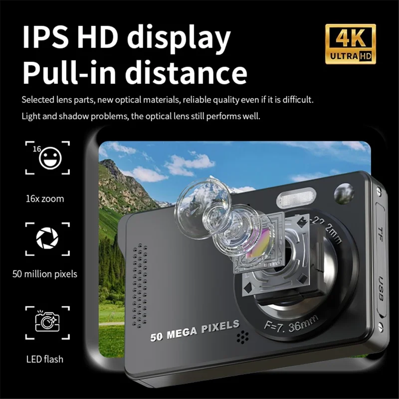 Cámara digital compacta CCD de 2.8 pulgadas M08 con enfoque automático, grabadora de vídeo 1080P sin tarjeta TF - Negro