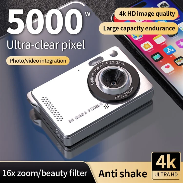 M08 2.8 Inch Compact CCD Digital Camera Auto Focus 1080P Video Recorder with 64G TF Card + Card Reader - White