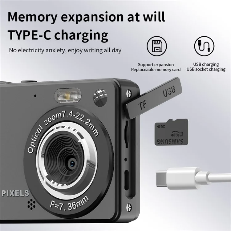 M08 2.8 Inch Compact CCD Digital Camera Auto Focus 1080P Video Recorder with 64G TF Card + Card Reader - White