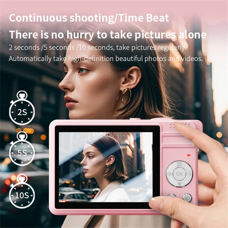 M08 2.8 Inch Compact CCD Digital Camera Auto Focus 1080P Video Recorder with 64G TF Card + Card Reader - Pink