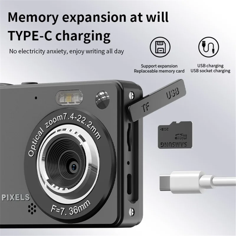 M08 2.8 Inch Compact CCD Digital Camera Auto Focus 1080P Video Recorder with 64G TF Card + Card Reader - Pink