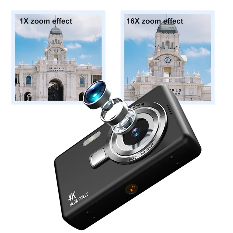 Q12 2.4 Inch HD Digital Camera 4K Video Recording Students CCD Camera without TF Card - White
