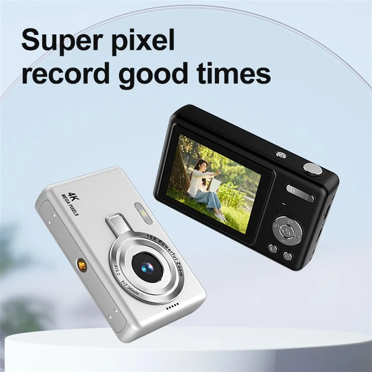 Q12 2.4 Inch HD Digital Camera 4K Video Recording Students CCD Camera without TF Card - Grey