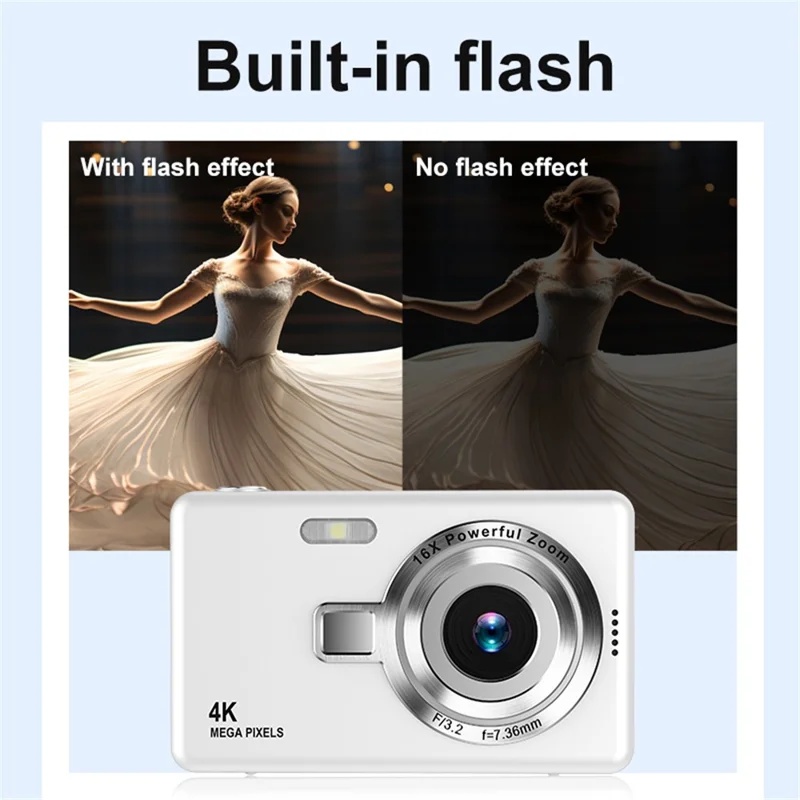 Q12 2.4 Inch HD Digital Camera 4K Video Recording CCD Sensor with 64GB Memory and Card Reader - White