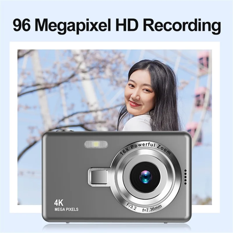 Q12 2.4 Inch HD Digital Camera 4K Video Recording CCD Sensor with 64GB Memory and Card Reader - Grey