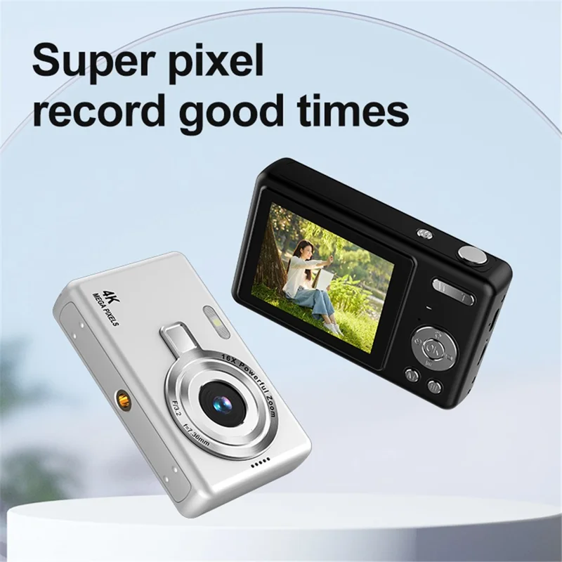 Q12 2.4 Inch HD Digital Camera 4K Video Recording CCD Sensor with 64GB Memory and Card Reader - Silver