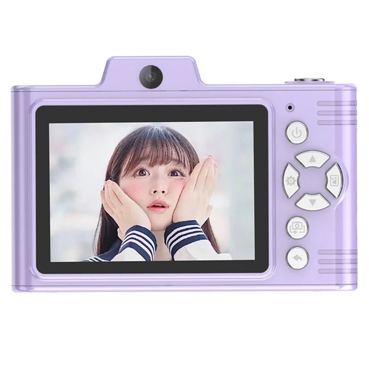 H8S 2.8 Inch Digital Camera HD Dual Lens Video Recording CCD Camera with 64G TF Card + Card Reader - Purple