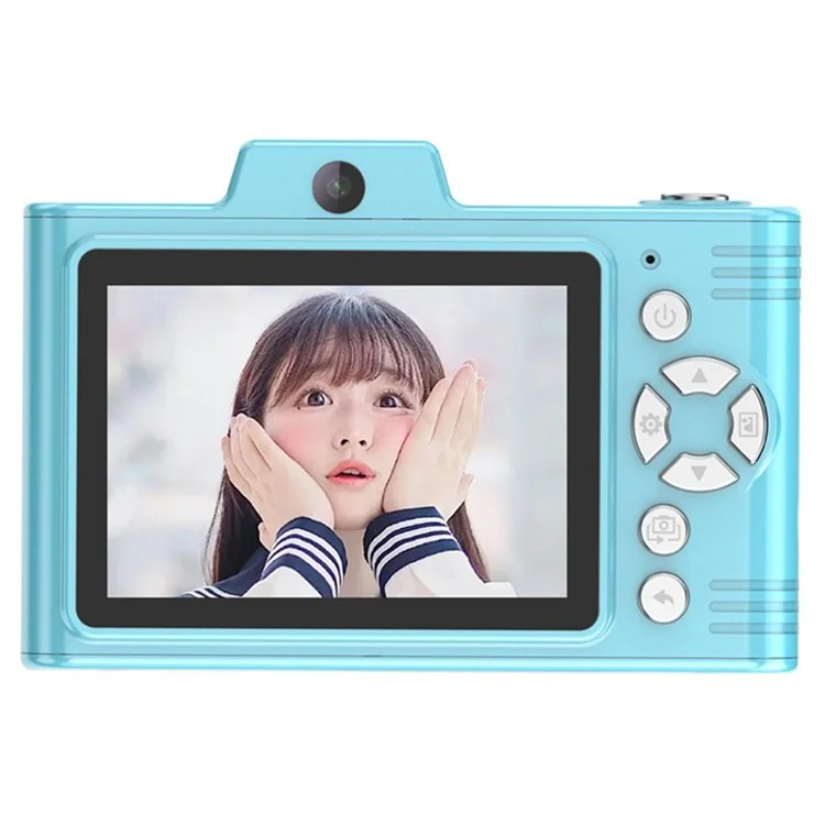 H8S 2.8 Inch Digital Camera HD Dual Lens Video Recording CCD Camera with 64G TF Card + Card Reader - Blue