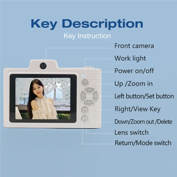 H8S 2.8 Inch Digital Camera HD Dual Lens Video Recording CCD Camera with 64G TF Card + Card Reader - Blue