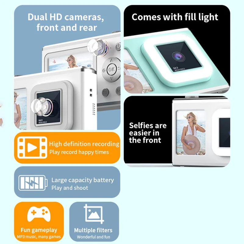 Y23 2.4 Inch HD Screen Dual Lens Video Recording CCD Digital Camera with Fill Light ( without TF Card ) - Green