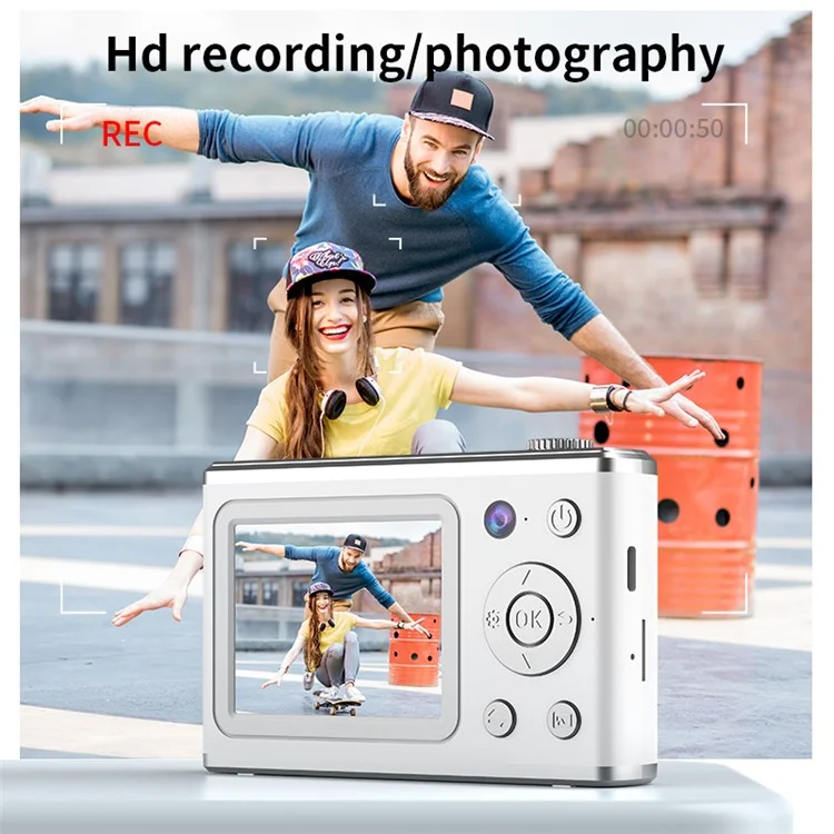 Y23 2,4-Zoll-HD-Bildschirm Dual-Linsen-Videoaufnahme CCD-Digitalkamera mit 32G TF-Karte + Kartenleser - Pink