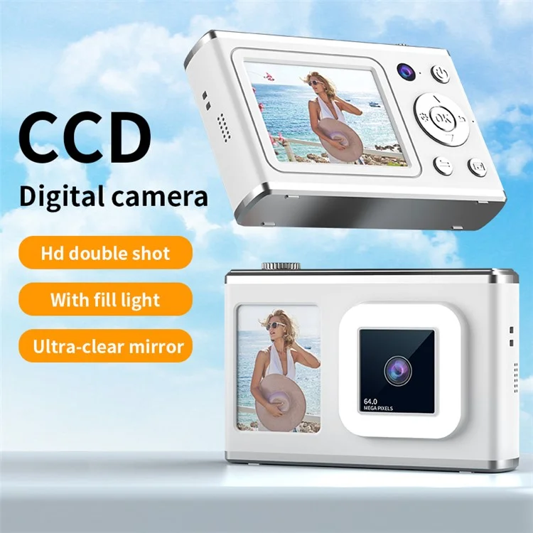 Y23 2,4-Zoll-HD-Bildschirm Dual-Linsen-Videoaufnahme CCD-Digitalkamera mit 32G TF-Karte + Kartenleser - Pink