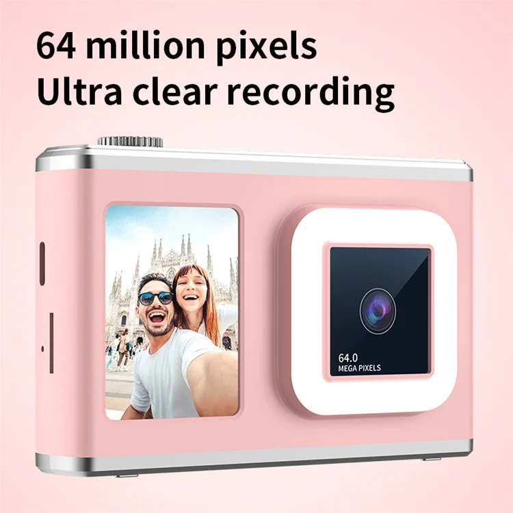 Y23 2,4-Zoll-HD-Bildschirm Dual-Linsen-Videoaufnahme CCD-Digitalkamera mit 32G TF-Karte + Kartenleser - Pink
