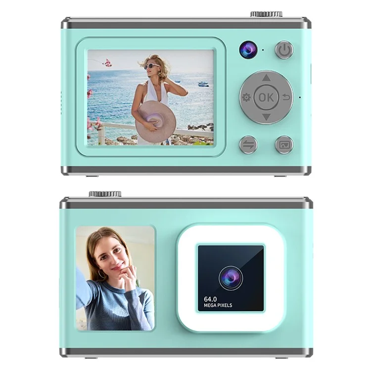 Y23 2.4 Inch HD Screen Dual Lens Video Recording CCD Digital Camera with 32G TF Card + Card Reader - Green