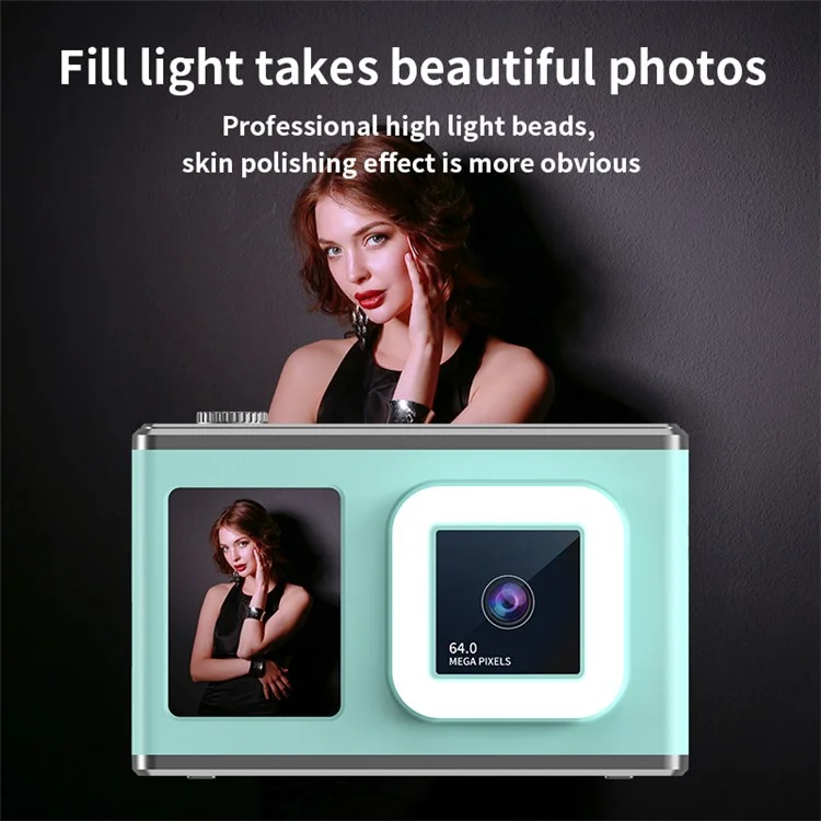 Y23 2.4 Inch HD Screen Dual Lens Video Recording CCD Digital Camera with 32G TF Card + Card Reader - Green