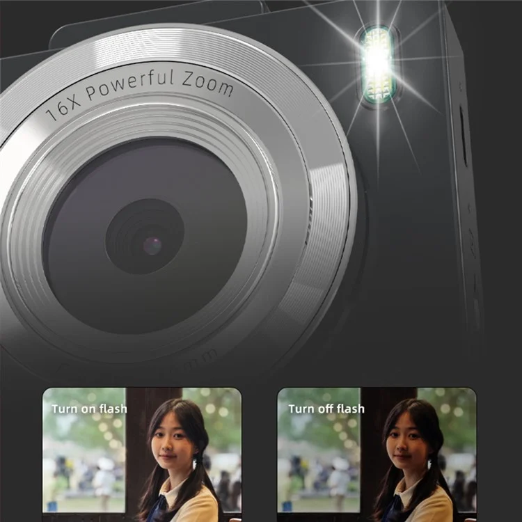 H18 2.8 Inch IPS HD Digital Camera Dual Lens Entry Level CCD Camera with Built-In Flash - Black