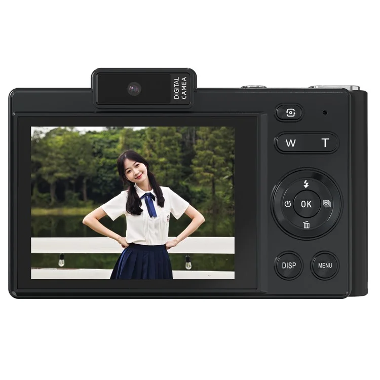 H18 2.8 Inch IPS HD Digital Camera Dual Lens Entry Level CCD Camera with Built-In Flash - Black