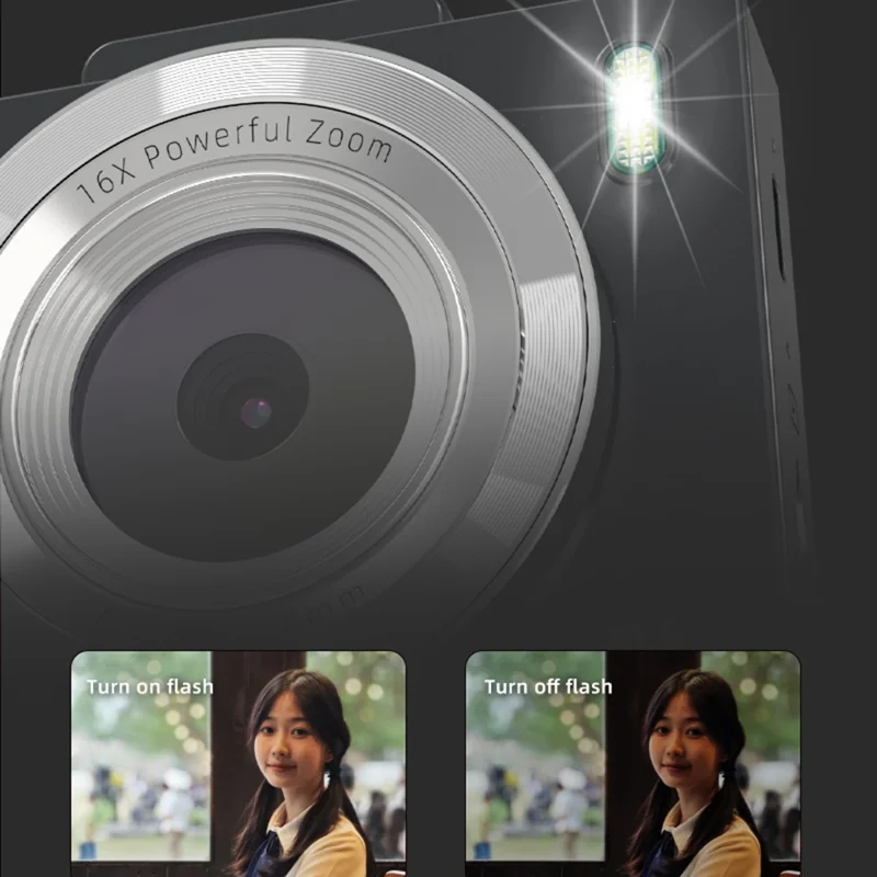 H18 2.8 Inch IPS HD Digital Camera Dual Lens Entry Level CCD Camera with Built-in Flash - Pink