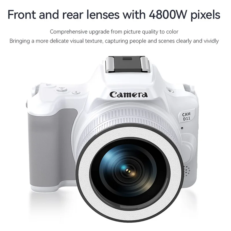 D11 Mini Digital Camera HD Video Recording DSLR Camera 48MP MAX with 8G Memory Card - White