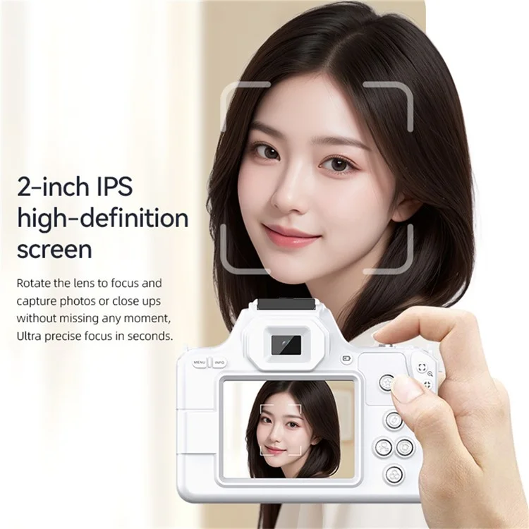 D11 Mini Digital Camera HD Video Recording DSLR Camera 48MP MAX with 8G Memory Card - White
