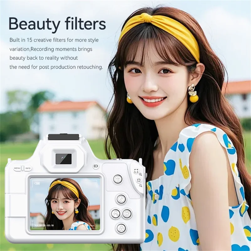 D11 Mini Digital Camera HD Video Recording DSLR Camera 48MP MAX with 8G Memory Card - White