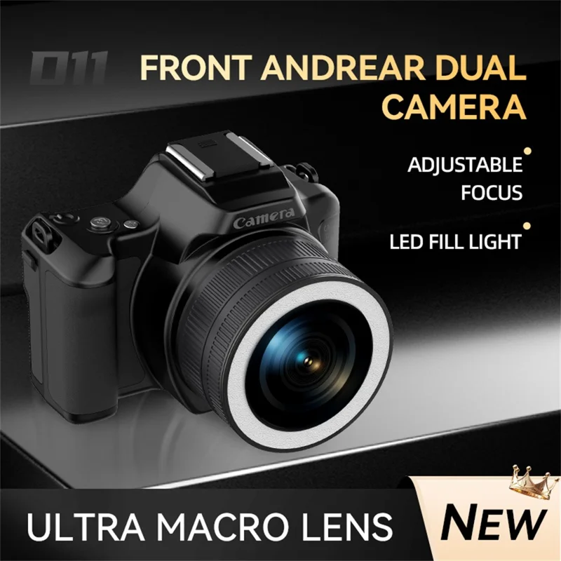 D11 Mini Digital Camera HD Video Recording DSLR Camera 48MP MAX with 8G Memory Card - Black