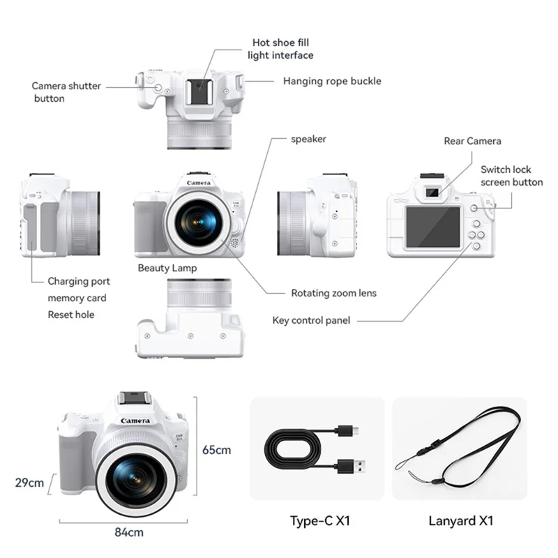 D11 Mini Digital Camera HD Video Recording DSLR Camera 48MP MAX with 64G Memory Card - Black