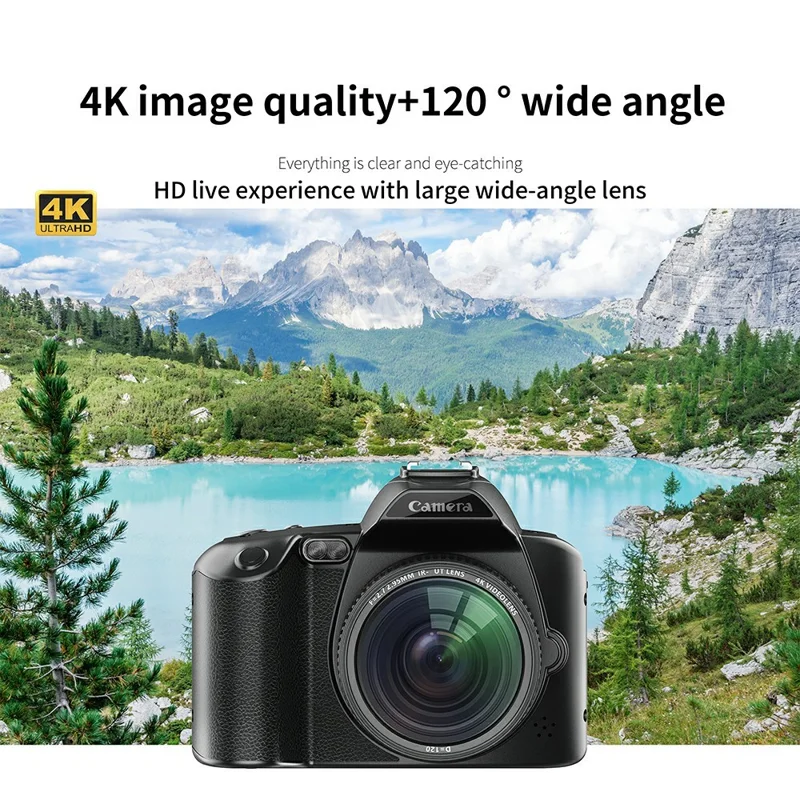 D5 HD WiFi DSLR Camera 4K Dual Lens 64MP Digital Camera Camcorder with 32GB Memory Card + Card Reader