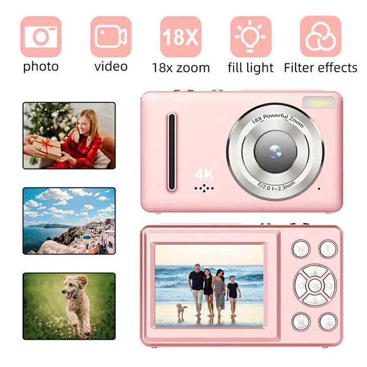 FC002 2.4 Inch IPS Screen 64MP Auto Focus Digital Camera 18X Zoom CCD Video Camera - White