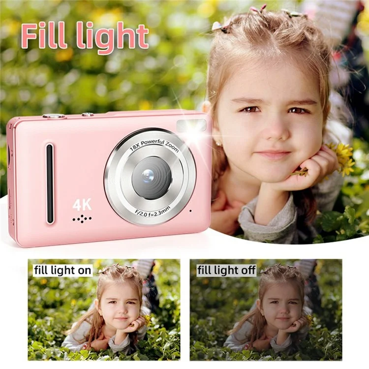 FC002 2.4 Inch IPS Screen 64MP Auto Focus Digital Camera 18X Zoom CCD Video Camera - White