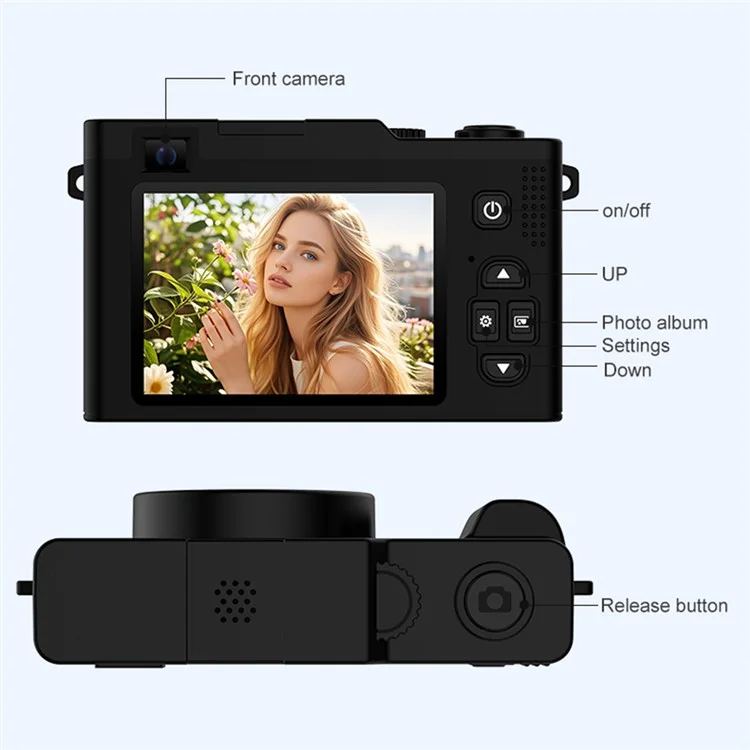 Appareil Photo Numérique HD H03 de 2,4 Pouces avec Zoom 15X, Double Objectif, Enregistrement Vidéo, Capteur CCD Rétro et Transfert WiFi - Vert