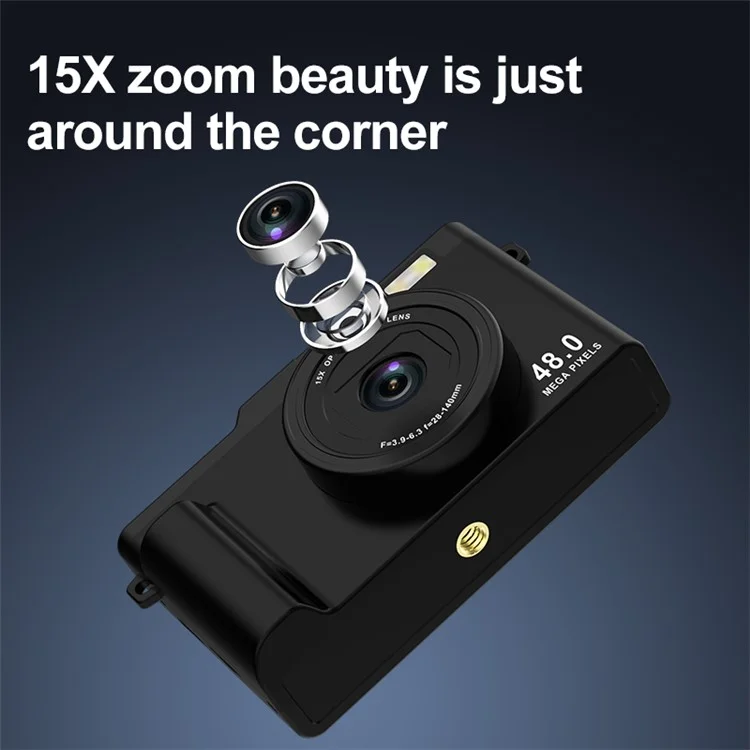 Appareil Photo Numérique HD H03 de 2,4 Pouces avec Zoom 15X, Double Objectif, Enregistrement Vidéo, Capteur CCD Rétro et Transfert WiFi - Vert