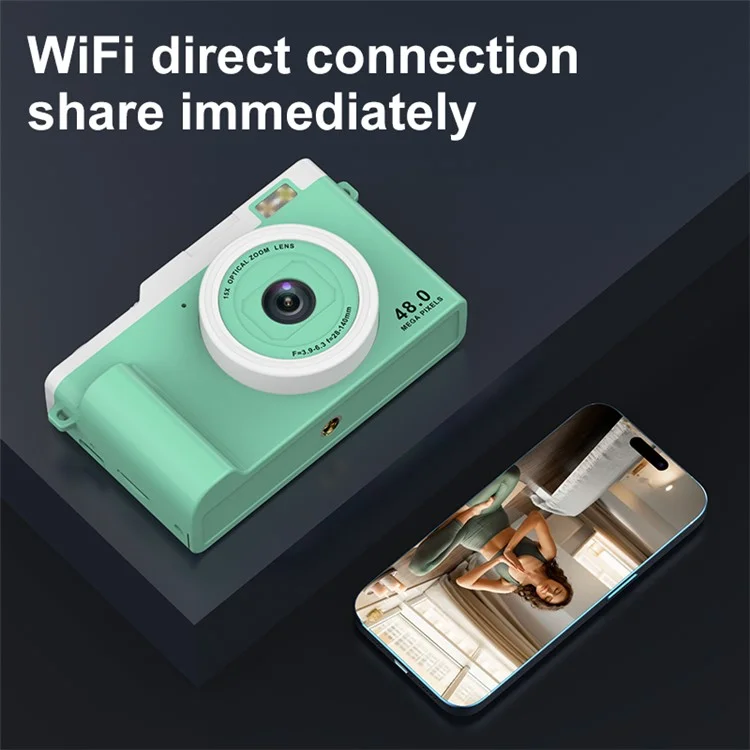 Appareil Photo Numérique HD H03 de 2,4 Pouces avec Zoom 15X, Double Objectif, Enregistrement Vidéo, Capteur CCD Rétro et Transfert WiFi - Vert