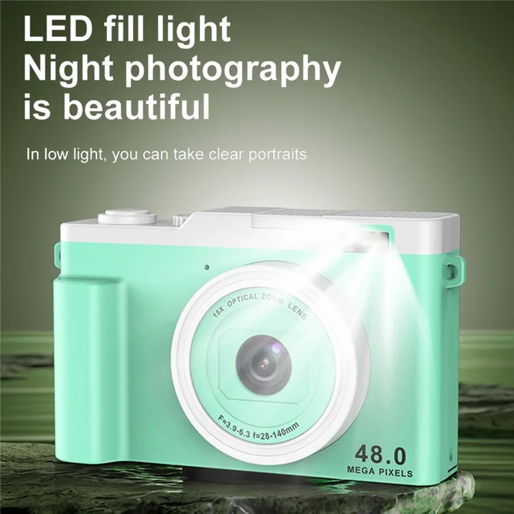 Appareil Photo Numérique HD H03 de 2,4 Pouces avec Zoom 15X, Double Objectif, Enregistrement Vidéo, Capteur CCD Rétro et Transfert WiFi - Vert