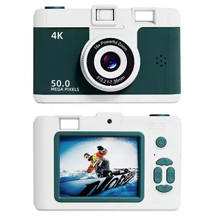 M16 2.4 Inch Screen HD Dual Lens Digital Camera 16X Zoom Retro CCD Camcorder with LED Flash - Green