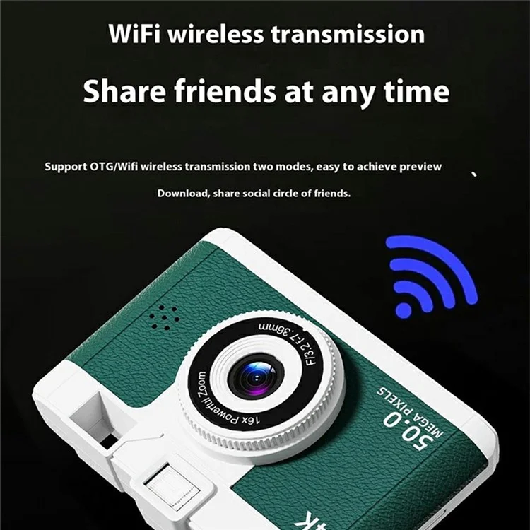 M16 2.4 Inch Screen HD Dual Lens Digital Camera 16X Zoom Retro CCD Camcorder with LED Flash - Green