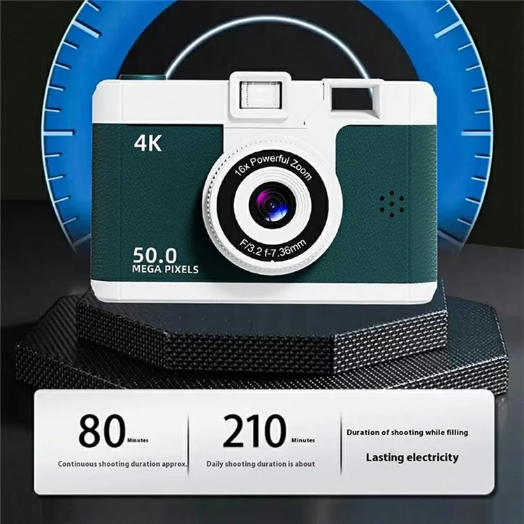 M16 2.4 Inch Screen HD Dual Lens Digital Camera 16X Zoom Retro CCD Camcorder with LED Flash - Green