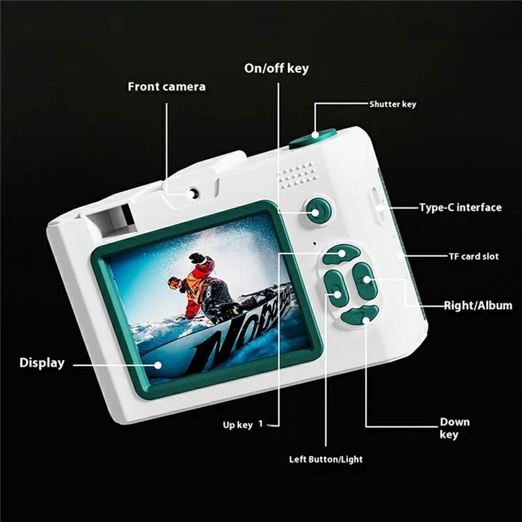 M16 2.4 Inch Screen HD Dual Lens Digital Camera 16X Zoom Retro CCD Camcorder with LED Flash - Green