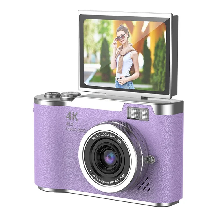 LK007 2.4 Inch Flip Screen High Definition Digital Camera 8X Zoom Auto Focus CCD Camcorder - Purple