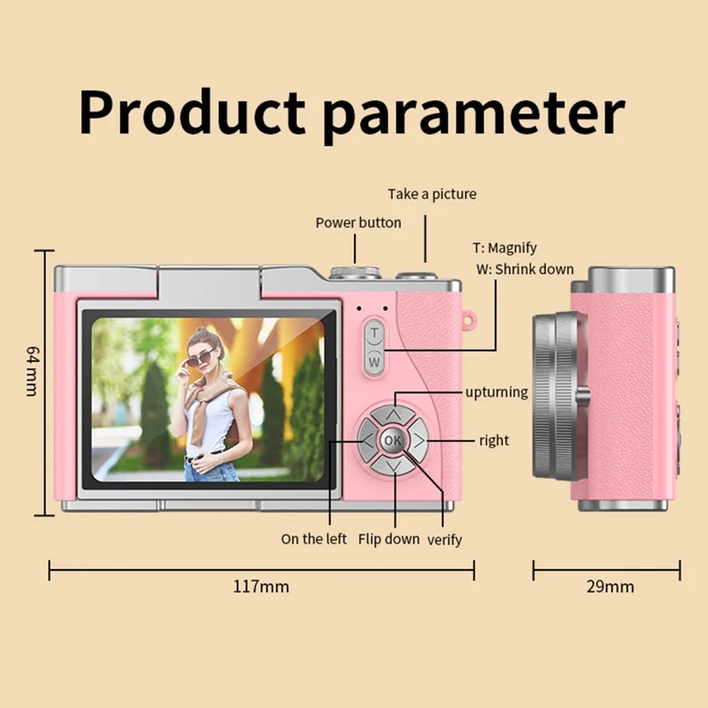 LK007 2.4 Inch Flip Screen High Definition Digital Camera 8X Zoom Auto Focus CCD Camcorder - Black