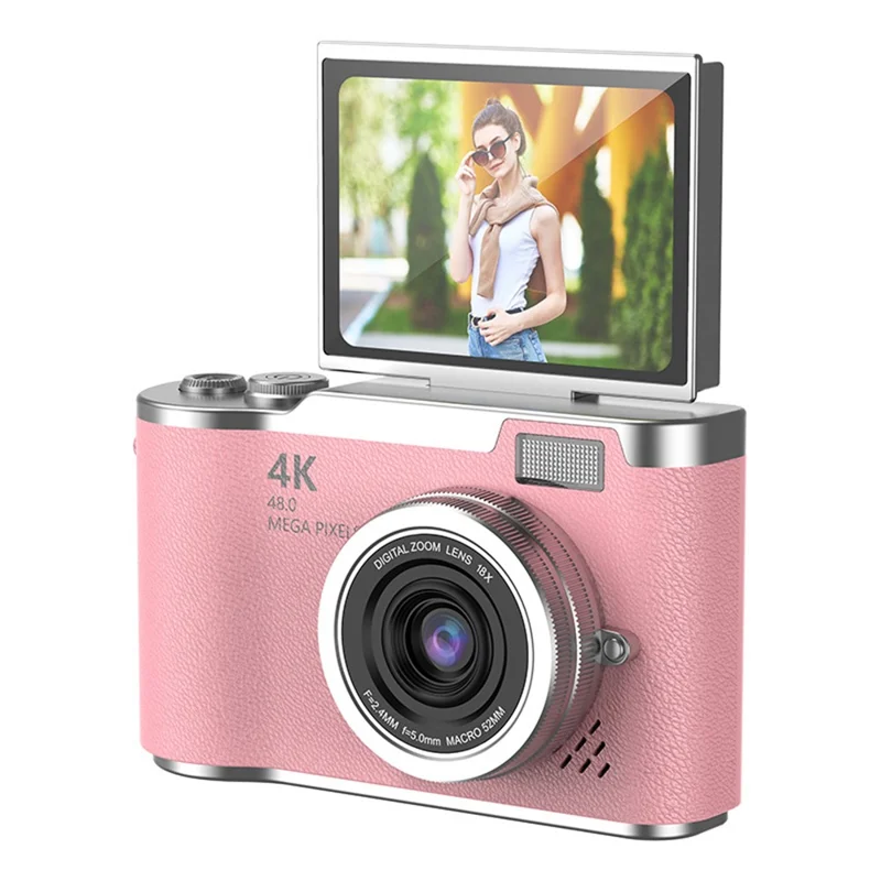 LK007 2.4 Inch Flip Screen High Definition Digital Camera 8X Zoom Auto Focus CCD Camcorder - Pink