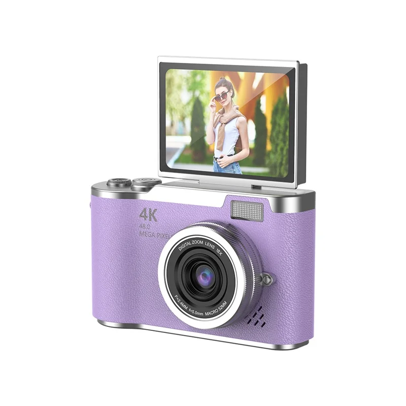 LK007 2.4 Inch Flip Screen High Definition Digital Camera 8X Zoom CCD Camcorder with 32G Memory Card + Card Reader - Purple