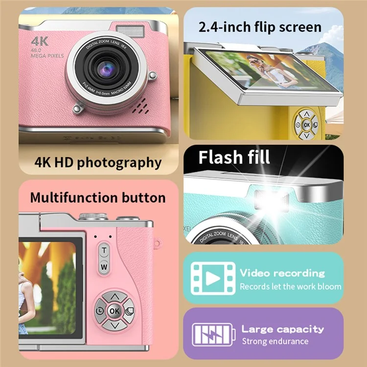 LK007 2.4 Inch Flip Screen High Definition Digital Camera 8X Zoom CCD Camcorder with 32G Memory Card + Card Reader - Green