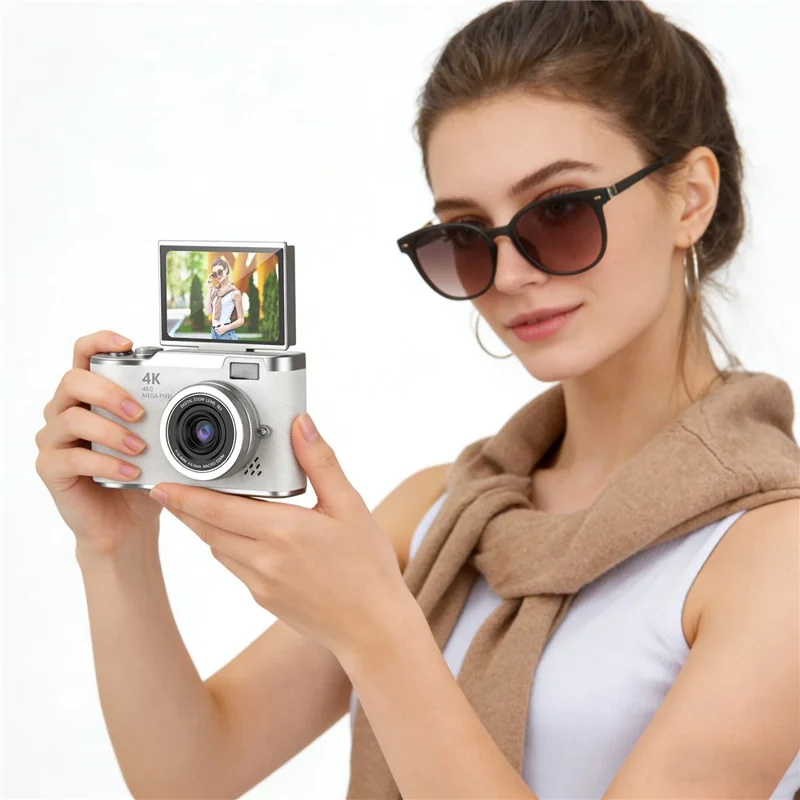 LK007 2.4 Inch Flip Screen High Definition Digital Camera 8X Zoom CCD Camcorder with 32G Memory Card + Card Reader - Black