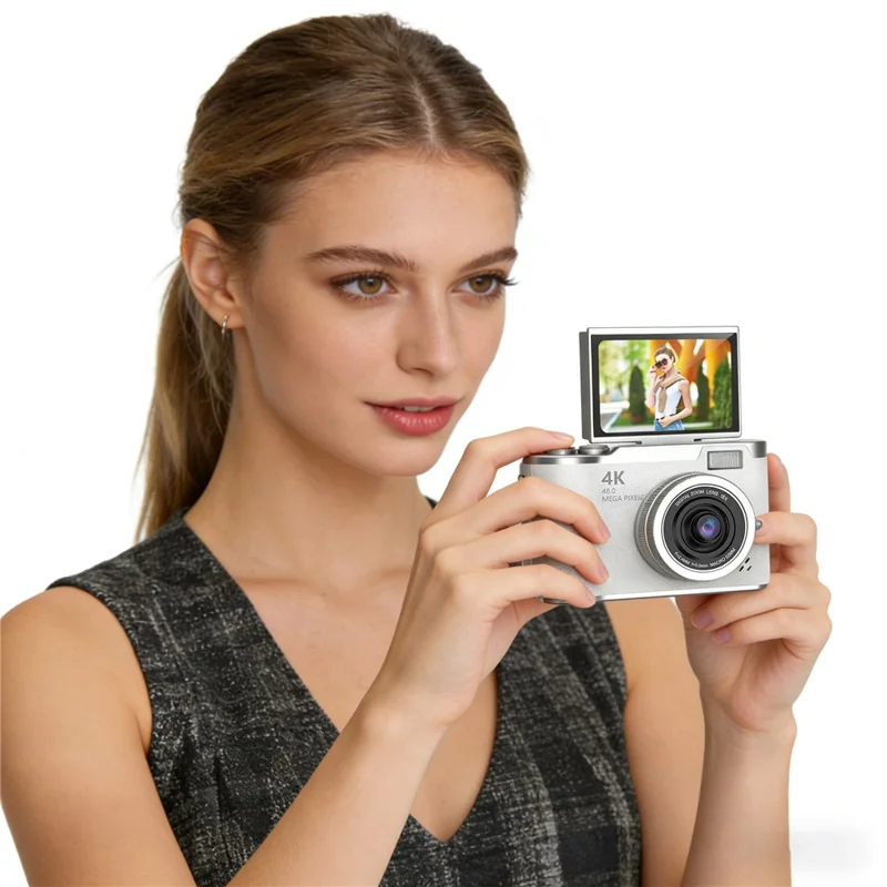 LK007 2.4 Inch Flip Screen High Definition Digital Camera 8X Zoom CCD Camcorder with 32G Memory Card + Card Reader - Black